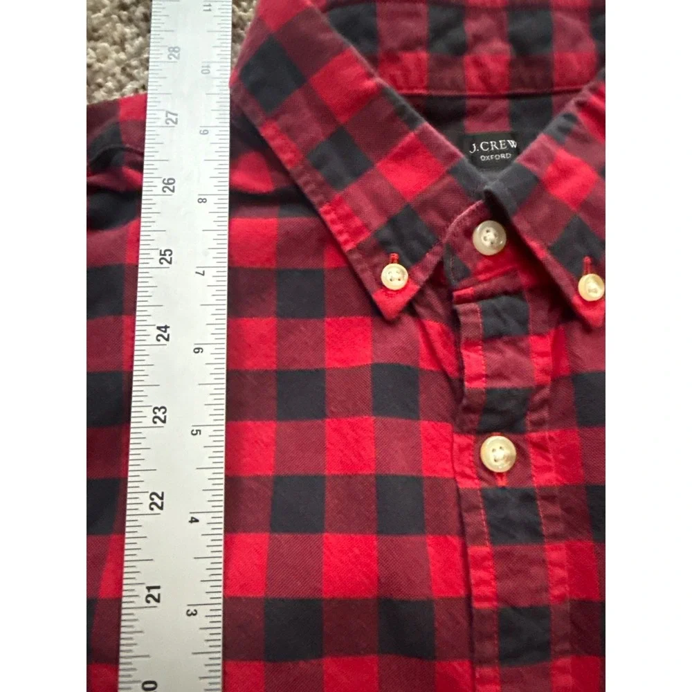 J Crew Oxford Plaid Button Down Shirt Men's Medium Red Black‎ Long Sleeve Casual